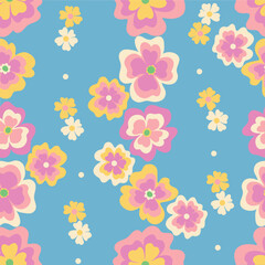 Vector psychedelic flower seamless pattern in pastel colors. It is suitable for fabric or wallpaper with vibrant colors. 