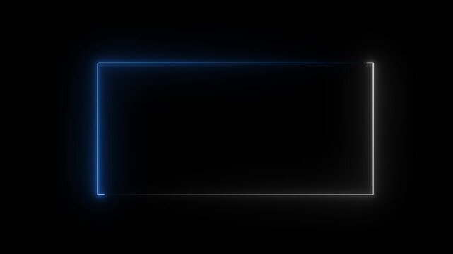 Abstract glowing nion cyan and white collar rectangle . Seamless loop animation rectangle frame black background  4K video motion graphic. Animated borders frame glowing neon lights loop animation .