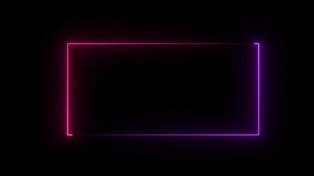 Abstract glowing nion red and pink collar rectangle . Seamless loop animation rectangle frame black background  4K video motion graphic. Animated borders frame glowing neon lights loop animation .