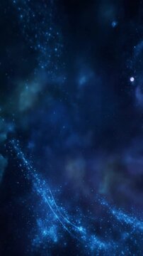 Blue swirling abstract particles in dark space background