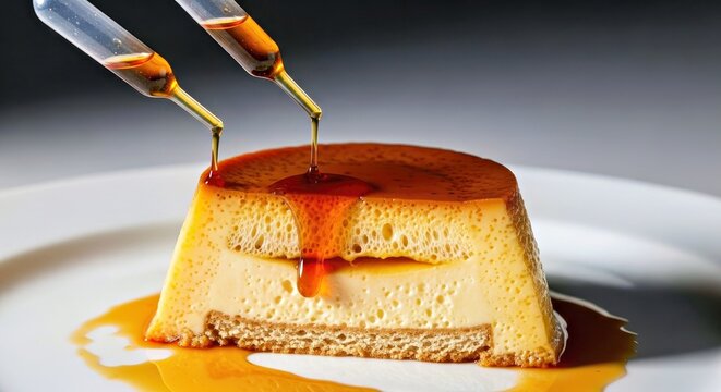 Scientific Flan Conceptual Art With Cross-Section and Micro-Pipettes