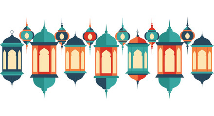 Obraz premium Lamp Eid Mubarak Islamic background template flat vector Illustration.