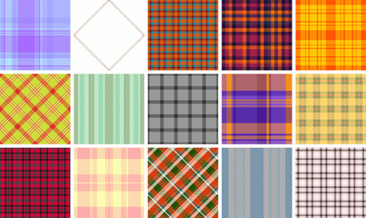 Plaid collection designed for fashion lifestyle products. The pack suits outerwear, skirts, jackets, and digital mockups. Seamless vectors feel continuous.