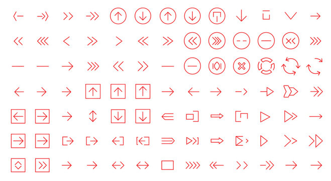 thin line arrow icon set. navigation upload download refresh media control vector pack