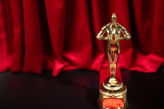 Oscar award on the red carpet, luxury movie prize, gold statuette rewarding excellence in acting,Moscow, Russia, January 21, 2025