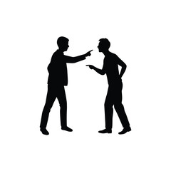 Silhouette of Two People Arguing, Pointing Fingers Gestures