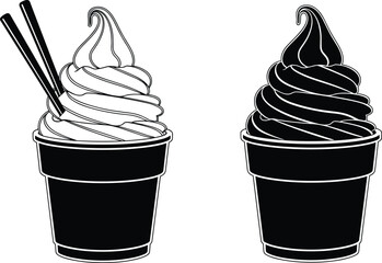 Vector Illustration Set of Soft Serve Ice Cream or Frozen Yogurt in Cups for Dessert Cafe Summer Snack Sweet Treat and Dairy Food Designs