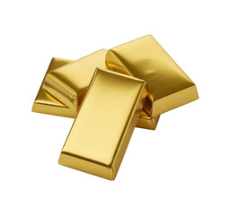 Three gold bars on white background gold ingots precious metal isolated on a transparent background