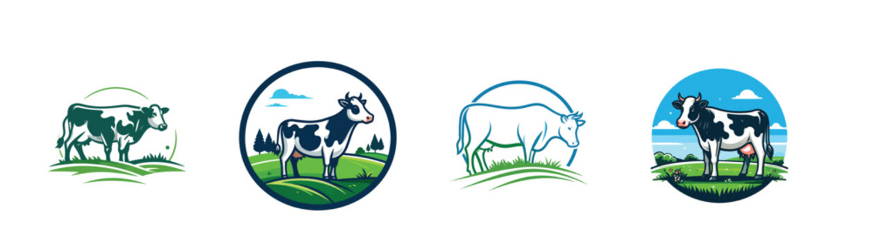 High quality cow farm animal logos collection ideal for dairy product packaging agriculture branding and natural food business promotion