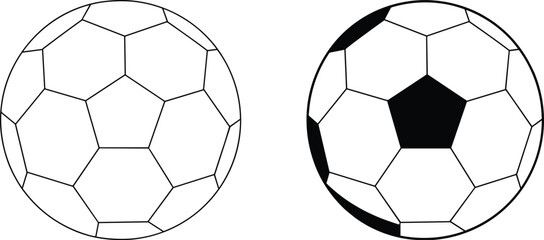 Fototapeta premium Vector illustration of soccer balls with geometric pentagon hexagon pattern in traditional black white design