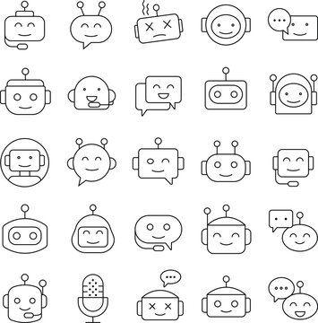 Chatbot Icons: A collection of AI chatbot monoline icon set, minimal, clean, vector, outline.