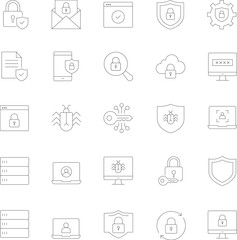 Fototapeta premium Cybersecurity Icon Collection: A collection of security outline icon set, minimal, clean, vector, outline.