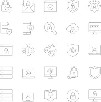 Cybersecurity Icon Collection: A collection of security outline icon set, minimal, clean, vector, outline.