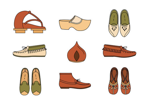Collection of Diverse Footwear Styles From Around the World on White Background Apparel Accessories