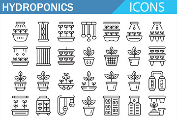 Sustainable Indoor Farming Icons &ndash; Hydroponics Equipment and Plants