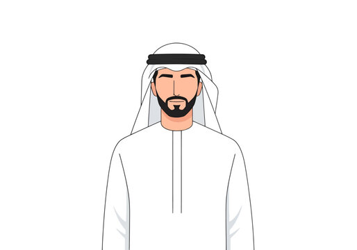Standing Man Wearing Traditional Arabic Clothing With Headscarf And Beard Isolated On White Background Male Portrait