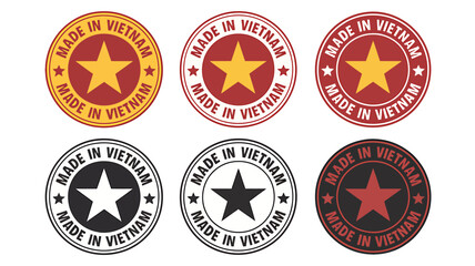 Made in Vietnam stamps and seals with star symbols  various colors and designs