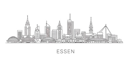 Fototapeta premium Essen city skyline illustration with various buildings and towers urban landscape