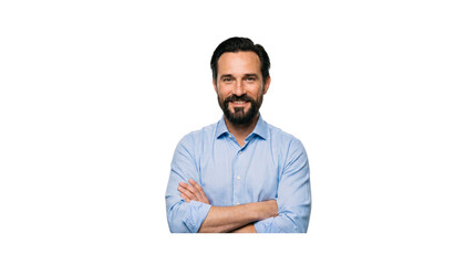 Smiling confident businessman portrait with crossed arms isolated on white background