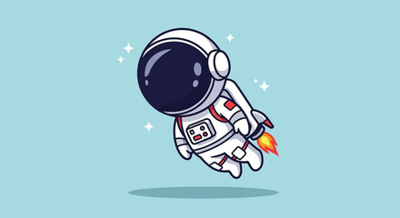 Cute Astronaut Floating in Space with Jetpack. © NFS Studio