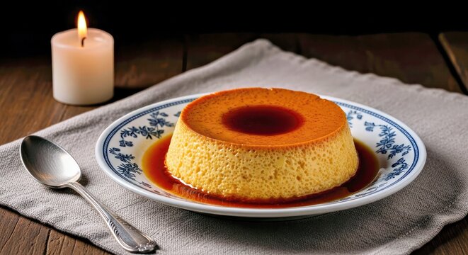 Vintage Flan Luxurious Still Life With Flickering Candlelight and Linen