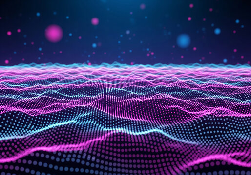 Abstract Futuristic Neon Digital Wave Landscape with Planets in Synthwave Space
 Generative Ai.