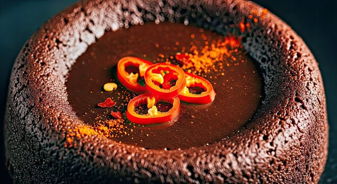 Vibrant Molten Chocolate Cake With Chili Flakes, Unexpected Spicy Sweet Fusion