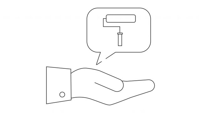 Hand Holding Paint Roller Icon - Renovation and Creativity.