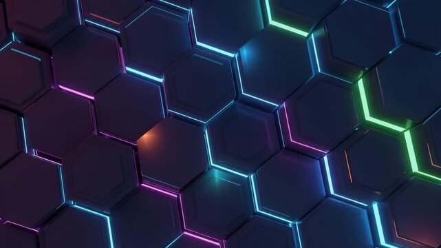 Hexagonal pattern with glowing neon lines on dark background  