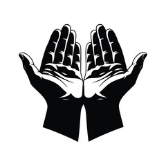 Obraz premium Detailed Silhouette of Human Hands in Prayer or Supplication Pose 