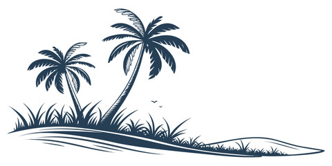 Tranquil tropical island with two palm trees and calm waves © Sp