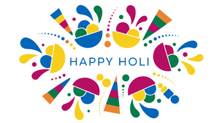 A vibrant vector graphic illustration celebrating Holi with colorful splashes and festive design elements