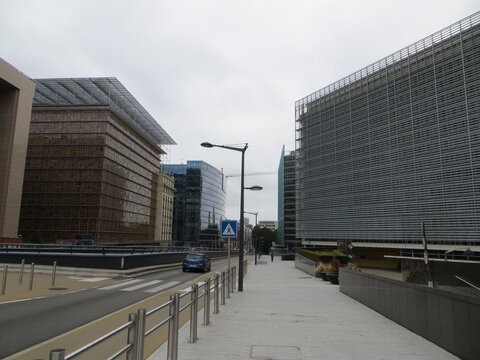Brussels / Belgium - September 11, 2016:  The Europa building, The Lex building,  and European Commission headquarters building, Brussels, Belgium.