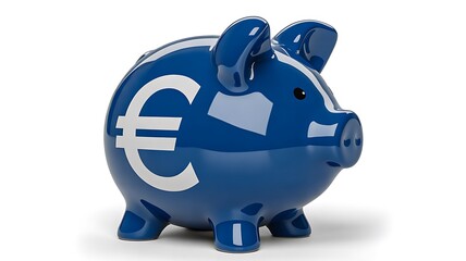 Blue euro piggy bank isolated on white background
