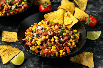 Homemade Texas Caviar Bean Dip with corn chips