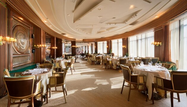 empty restaurant interior inside luxury hotel