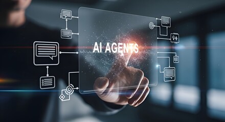 Obraz premium Ai Agents Interacting with Digital Interfaces Showing Neural Networks and Communication Icons on a Futuristic Screen