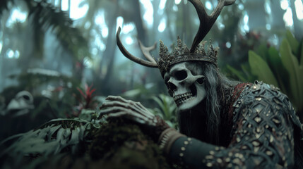 Evil spirit of the forest, terrifying creature with deer's antlers