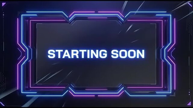 Twitch stream starting soon with futuristic overlays displayed