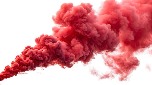 A dense cloud of vibrant red smoke billowing against a stark white background