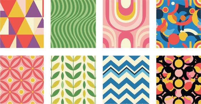 Colorful Geometric Seamless Pattern Collection Retro Abstract Backgrounds Vector