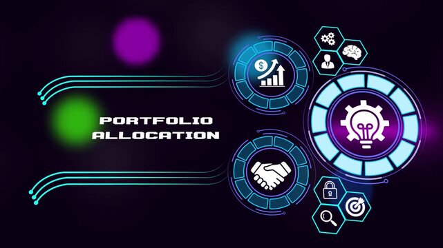 Portfolio Allocation and financial investment strategy concept animation with wealth icons.
