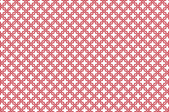 Red repeating geometric quatrefoil lattice Seamless pattern vector design on white background