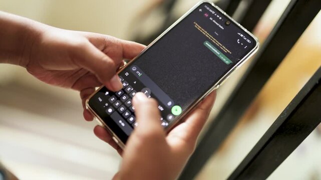 Sending Ramadan Greeting Message Via Smartphone. Typing Ramadan Kareem Message On Chat App