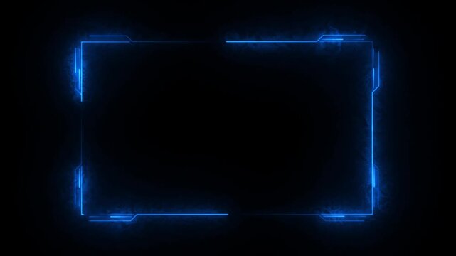 Electric rectangular frame with corner notches set against a dark textured backdrop.4k video