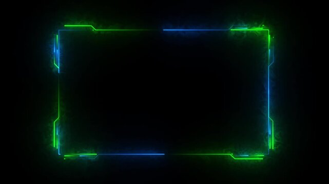 Electric rectangular frame with corner notches set against a dark textured backdrop.4k video