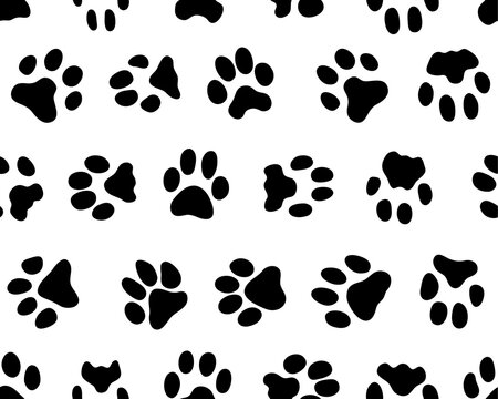 	
Black silhouettes of prints of dog paws, Seamless pattern	
