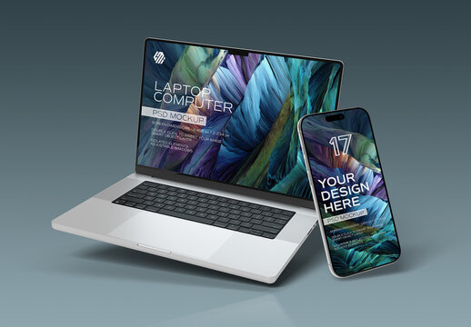 Isolated Smartphone and Laptop Mockup on Grey Background
