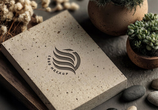 Logo Mockup Engraved In a Concrete Plate
