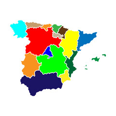 Fototapeta premium Political map of Spain showing autonomous communities with diverse color palette